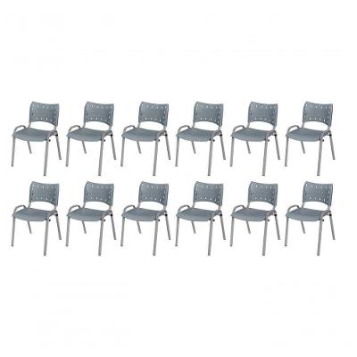 Cadeira Iso Base Cinza, Igreja, Escola, Escritório -cinza Kit 12 Peças
