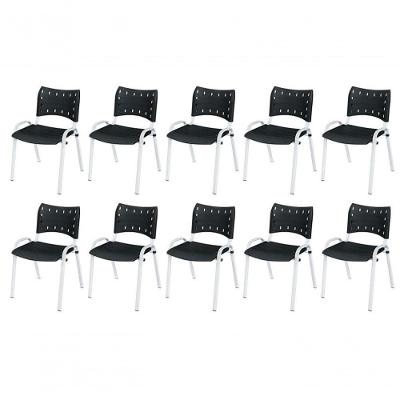 Cadeira Iso Base Branco Igreja, Escola, Escritório - Preto Kit 10 Peças