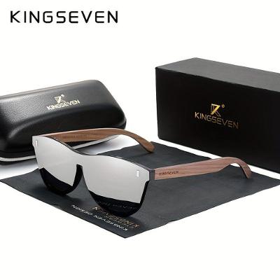 Óculos Com Design Madeira Quadrada Elegante, Lentes Polarizadas Madeira De Nogueira Prateada