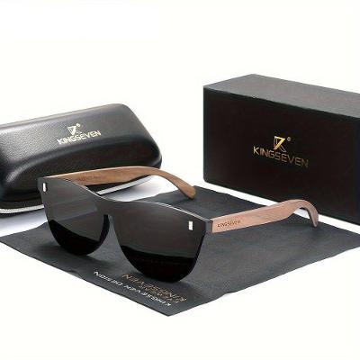 Óculos Com Design Madeira Quadrada Elegante, Lentes Polarizadas Madeira De Nogueira Preta