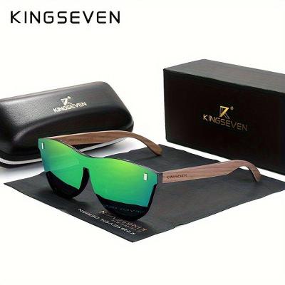 Óculos Com Design Madeira Quadrada Elegante, Lentes Polarizadas Madeira De Nogueira Verde