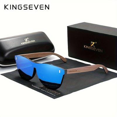 Óculos Com Design Madeira Quadrada Elegante, Lentes Polarizadas Madeira De Nogueira Azul