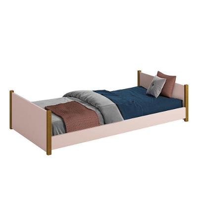 Cama Evolutiva 2 Em 1 Ravi Rosa Fosco Pés Amadeirado Com Colchão D20 - Reller Móveis Rosa Fosco