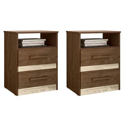 Kit 2 Mesas De Cabeceira Apolo 2 Gavetas Flex Castanho Wood-avelã Wood - Moval Castanho Wood-avelã Wood