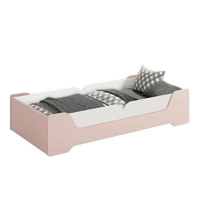 Cama Evolutiva 2 Em 1 Zaki Rosa Fosco Com 2 Kits Proteção Lateral Lisa - Reller Móveis Rosa Fosco
