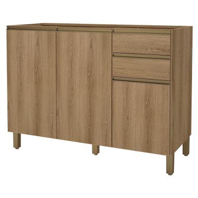 Balcão De Cozinha Dinamarca 120cm 3 Portas E 2 Gavetas Castani Sem Tampo - Indékes Castani