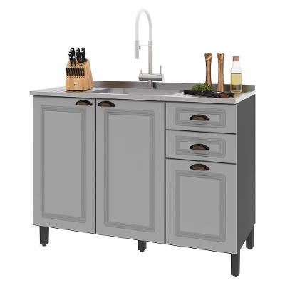 Balcão De Cozinha Firenze 120cm 3 Portas E 2 Gavetas Chumbo-titânio Sem Tampo - Indékes Chumbo-titânio