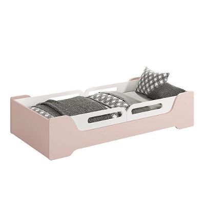 Cama Evolutiva 2 Em 1 Zaki Rosa Fosco Com 2 Kits Proteção Lateral Usinada - Reller Móveis Rosa Fosco