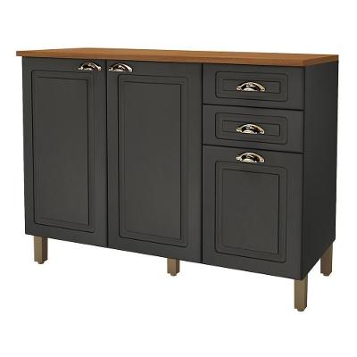 Balcão De Cozinha Firenze 120cm 3 Portas E 2 Gavetas Chumbo Com Tampo Mdf - Indékes Chumbo