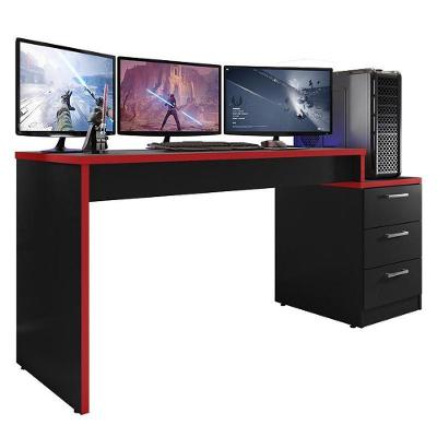 Mesa Para Computador Desk Gamer Drx-5000 Preto-vermelho - Pr Móveis Preto-vermelho