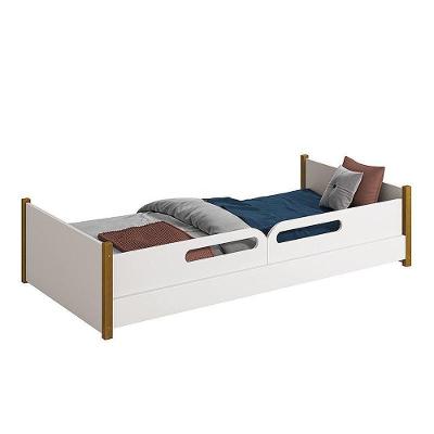 Cama Evolutiva Ravi Branco Fosco Com Pés Amadeirado E Proteção Lateral Usinada - Reller Móveis Branco Fosco