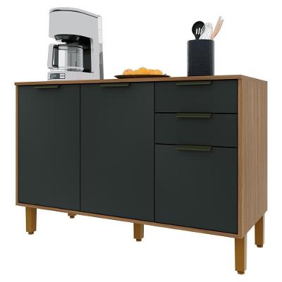 Balcão De Cozinha Toronto 120cm 3 Portas E 2 Gavetas Freijó-chumbo Com Tampo Mdp - Indékes Freijó-chumbo