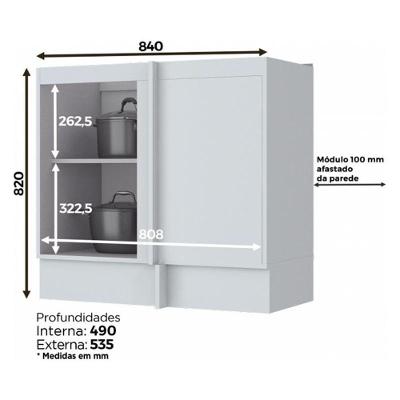 Balcão Canto Reto 1 Porta Sem Tampo Americana Branco - Móveis Henn Branco Hp