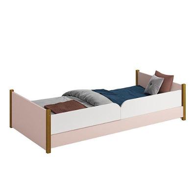 Cama Evolutiva Ravi Rosa Fosco Com Pés Amadeirado E Proteção Lateral Lisa - Reller Móveis Rosa Fosco