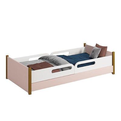 Cama Evolutiva Ravi Rosa Pés Amadeirado, 2 Kits Grade Lateral Usinada E Colchão D20 - Reller Móveis Rosa Fosco