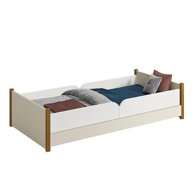 Cama Evolutiva Ravi Areia Pés Amadeirado, 2 Kits Proteção Lateral Lisa E Colchão D33 - Reller Móveis Areia Fosco