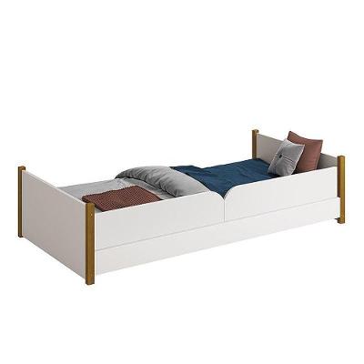 Cama Evolutiva Ravi Branco Fosco Com Pés Amadeirado E Proteção Lateral Lisa - Reller Móveis Branco Fosco