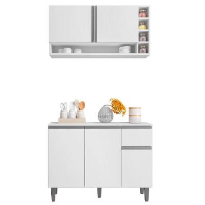 Balcão De Cozinha E Armário Aéreo Vanessa 105 Cm Branco Ajl