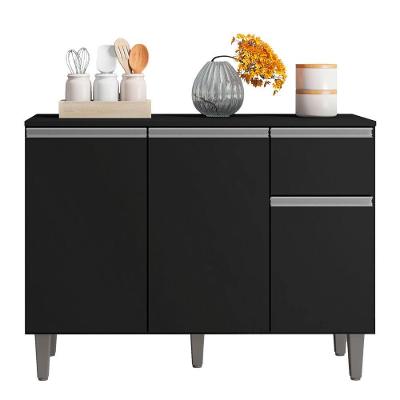 Balcão Com Tampo Vanessa 3 Portas 105 Cm Preto Ajl