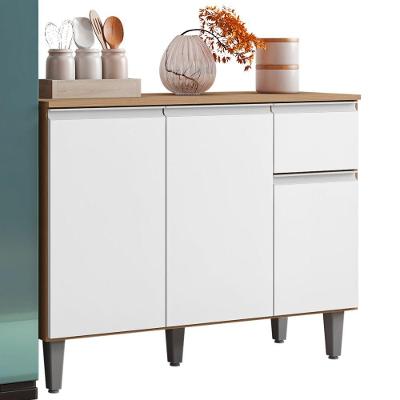 Balcão Com Tampo Vanessa 3 Portas 105 Cm Amendoa Branco Ajl