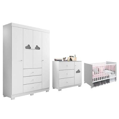 Dormitório Infantil Ane Guarda Roupa, Cômoda E Berço Mel Branco - Phoenix Baby Branco