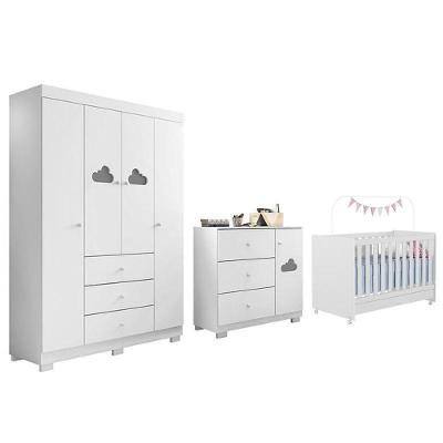 Dormitório Infantil Ane Guarda Roupa, Cômoda E Berço Encanto Branco - Phoenix Baby Branco