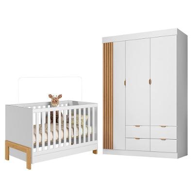 Jogo De Quarto Infantil Ayla Com Guarda Roupa E Berço Branco Acetinado - Phoenix Baby Branco Acetinado