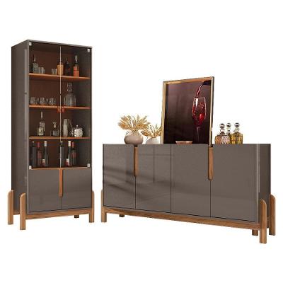 Sala De Jantar Lizz Com Cristaleira E Buffet Aparador 4 Portas Cinza Pérola-cedro - Casa D Cinza Pérola-cedro
