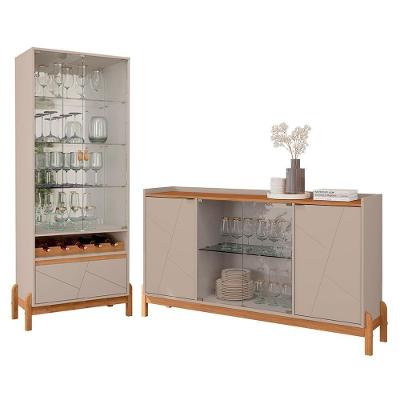 Sala De Jantar Bari Com Cristaleira E Buffet Aparador Off White-cedro - Casa D Off White-cedro