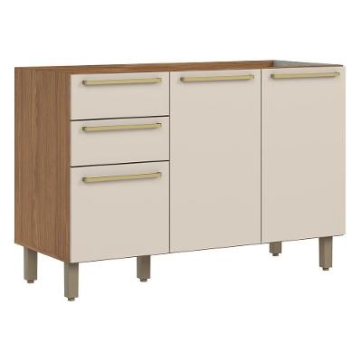 Balcão De Pia Requinte 120cm 3 Portas E 2 Gavetas Nature-areia Sem Tampo - Móveis Henn Nature-areia