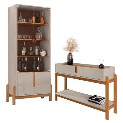 Sala De Jantar Lizz Com Cristaleira E Aparador Off White-cedro - Casa D Off White-cedro