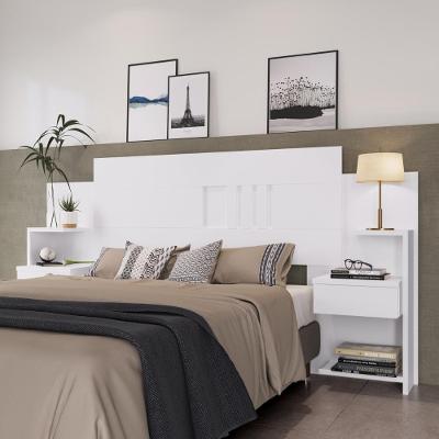 Cabeceira Casal Extensível c/2 Mesas De Apoio Branco Branco