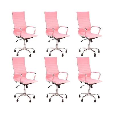 Kit 6 Cadeiras De Escritório Esteirinha Giratória Ergonômica Alta Rosa