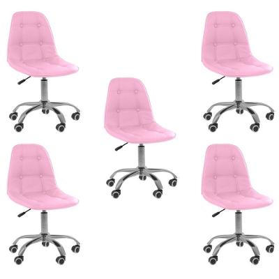Kit 5 Cadeiras Office Eiffel Botonê Ajustável Base Giratória Rosa 5