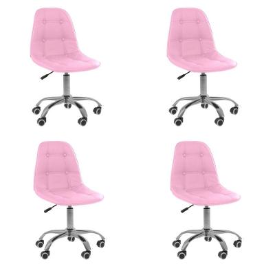 Kit 4 Cadeiras Office Eiffel Botonê Ajustável Base Giratória Rosa