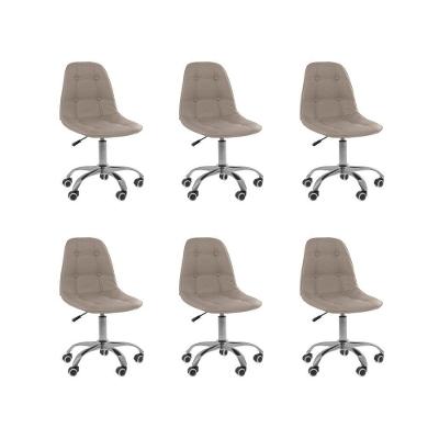 Kit 6 Cadeiras Office Eiffel Botonê Ajustável Base Giratória Bege