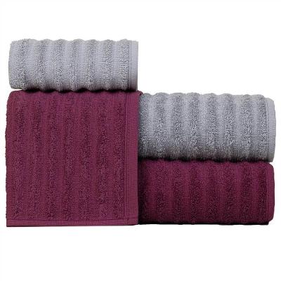 Jogo De Toalhas Fio Penteado Gigante 4 Peças - Soft - Marsala + Prata