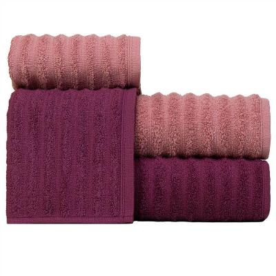 Jogo De Toalhas Fio Penteado Gigante 4 Peças - Soft - Marsala + Coral