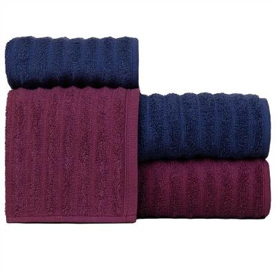 Jogo De Toalhas Fio Penteado Gigante 4 Peças - Soft - Marsala + Azul