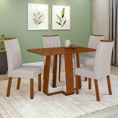 Conjunto Sala de Jantar Mesa Easy Pop 120x80cm Tampo MDF com 4 Cadeiras Linho Cinza/Off White