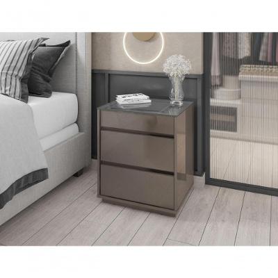 Mesa De Cabeceira 3 Gavetas Porta Itens Serena Cinza Perola