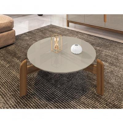 Mesa De Centro Circular Para Sala De Estar Lizz Off-white/cedro