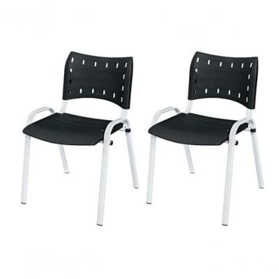 Cadeira Iso Base Branco Escola, Escritório Preto - Kit 2 Un