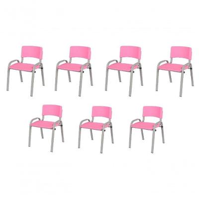 Kit 7 Cadeira Iso Infantil Creche, Escola Base Cinza Rosa