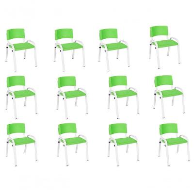 Kit 12 Cadeira Iso Infantil Creche, Escola Base Branco Verde Claro