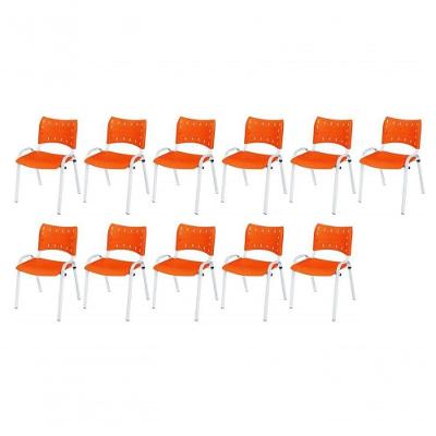 Cadeira Iso Base Branco Escola, Escritório Laranja Kit 11 Un