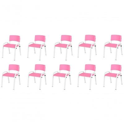 Kit 10 Cadeira Iso Infantil Creche, Escola Base Branco Rosa