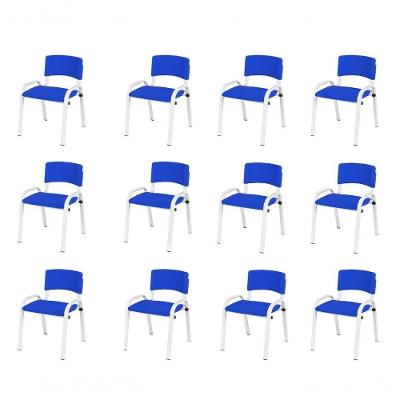 Kit 12 Cadeira Iso Infantil Creche, Escola Base Branco Azul