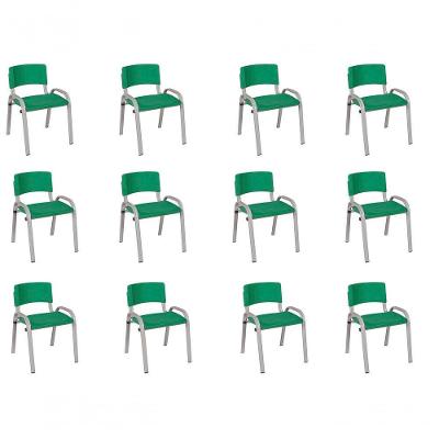 Kit 12 Cadeira Iso Infantil Creche, Escola Base Cinza Verde Escuro
