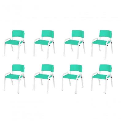 Kit 8 Cadeira Iso Infantil Creche, Escola Base Branco Verde água